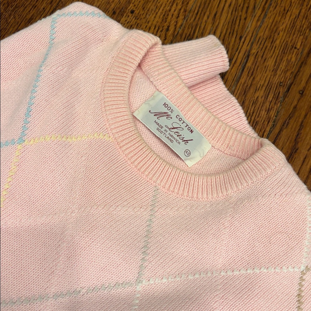 💖 McLeish Scotland 100% Cotton Pink Argyle Sweater – Women’s EU 40 (US 8) 🩷✨